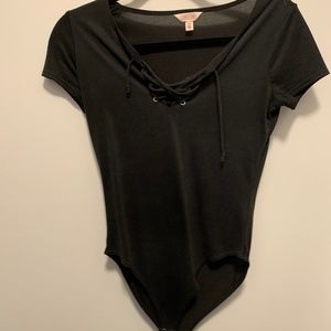 Lace/Tie Front Black Bodysuit